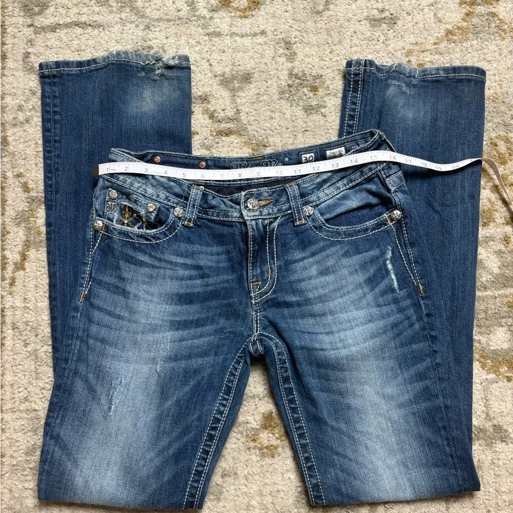 Miss Me Jeans Bootcut Size 30 Dark Wash Mid Rise Denim Rhinestone Pockets - Picture 4 of 10